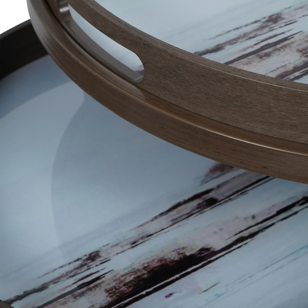 Set of 2 Blurred Bronze Seascape Tray Side Tables